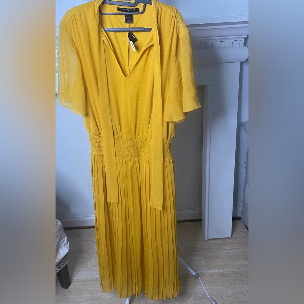 Ashley Stewart Yellow Chiffon Dress - Size 14/16W Brand New with Tags!